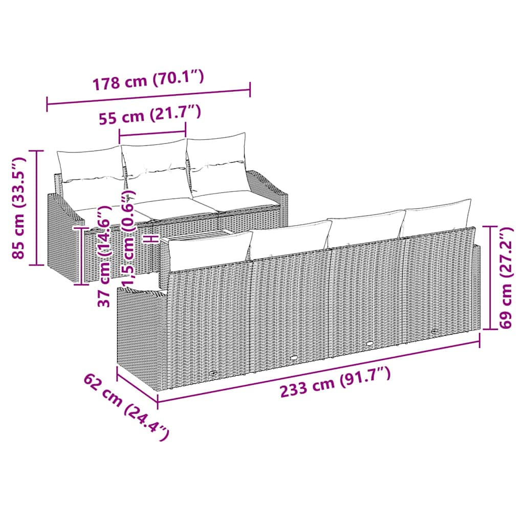 Set de canapele pentru grădină cu pernă 8 pcs Negru poliratan GartenMobel Dekor