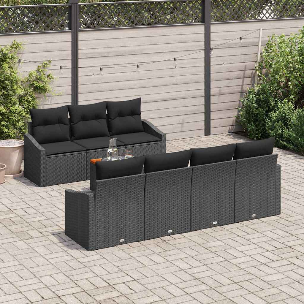 Set de canapele pentru grădină cu pernă 8 pcs Negru poliratan GartenMobel Dekor