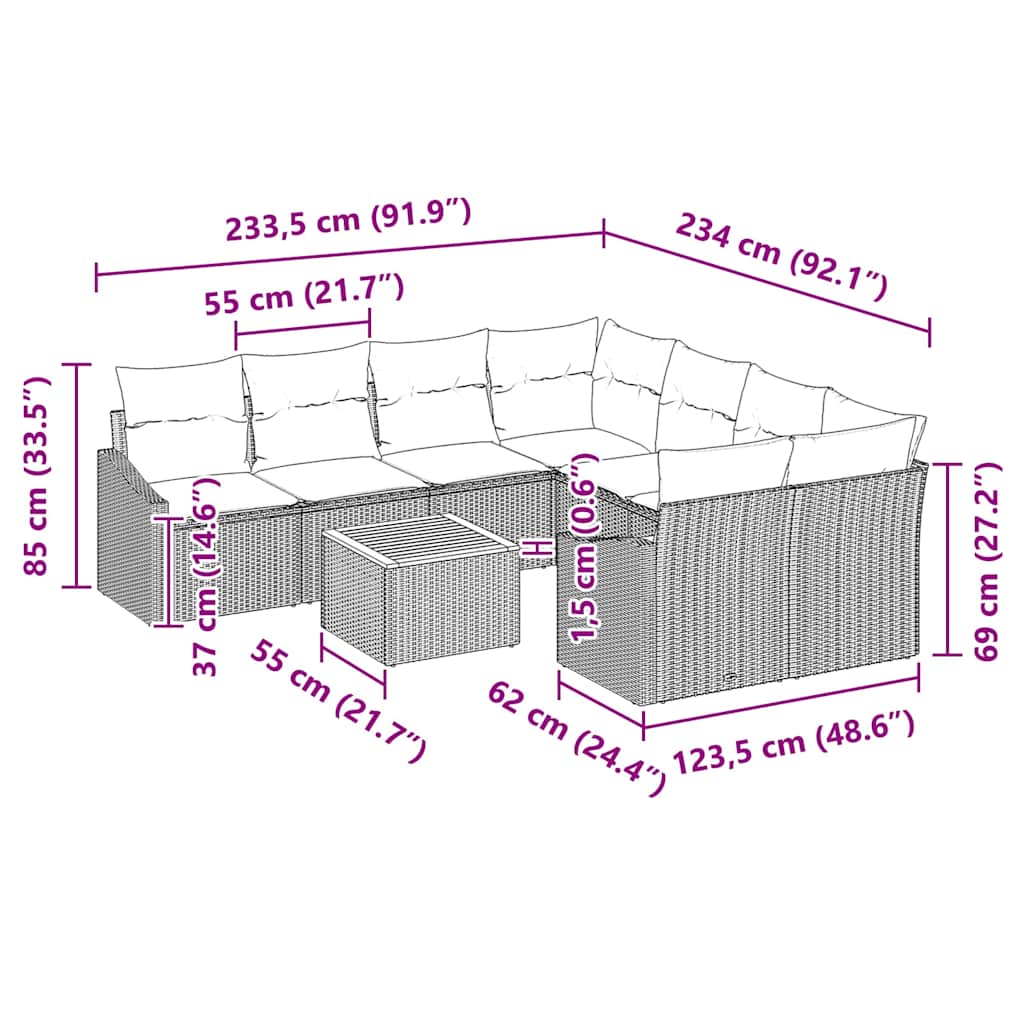 Set de canapele pentru grădină cu pernă 9 pcs Gri poliratan GartenMobel Dekor