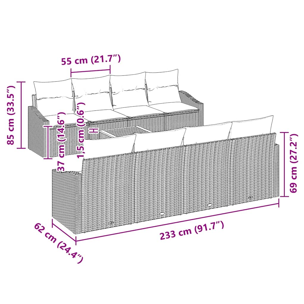 Set de canapele pentru grădină cu pernă 9 pcs Gri poliratan GartenMobel Dekor