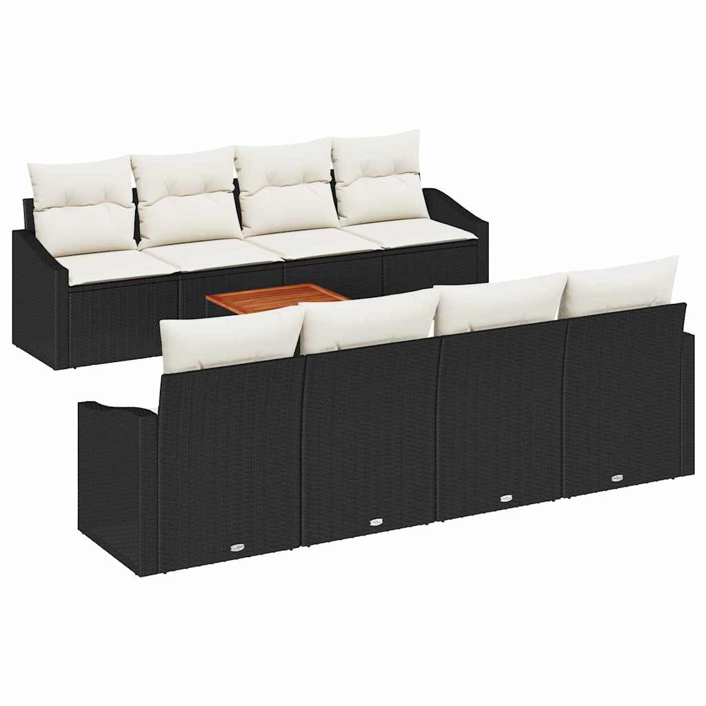 Set de canapele pentru grădină cu pernă 9 pcs Negru poliratan GartenMobel Dekor