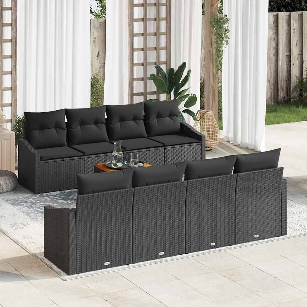 Set de canapele pentru grădină cu pernă 9 pcs Negru poliratan GartenMobel Dekor