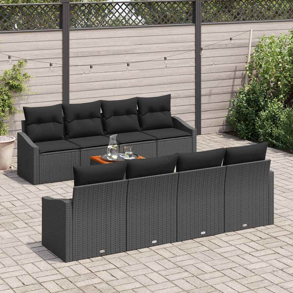 Set de canapele pentru grădină cu pernă 9 pcs Negru poliratan GartenMobel Dekor