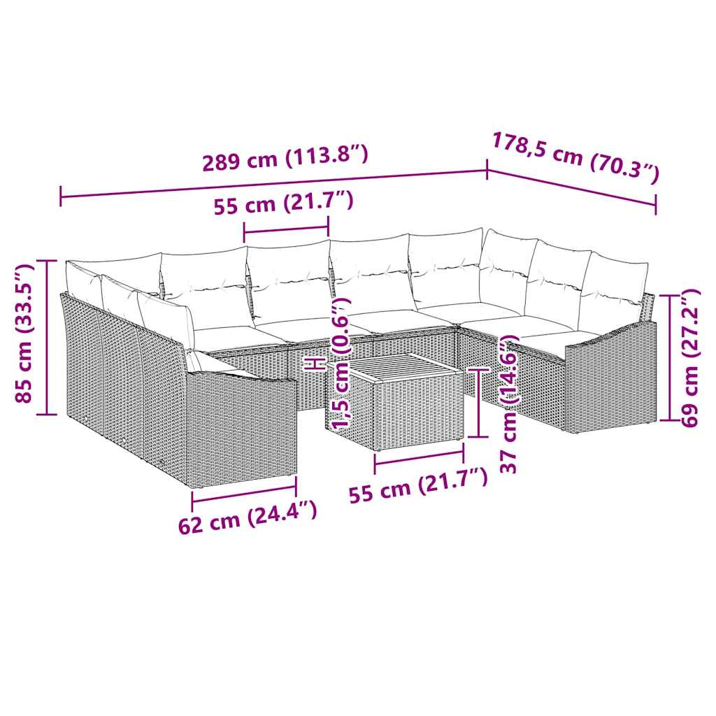 Set de canapele pentru grădină cu pernă 10 pcs Bej poliratan GartenMobel Dekor
