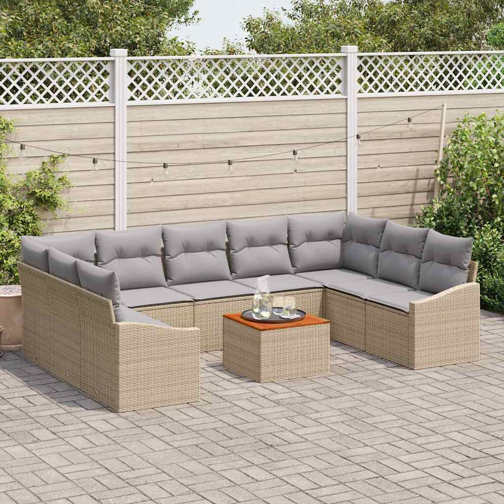 Set de canapele pentru grădină cu pernă 10 pcs Bej poliratan GartenMobel Dekor