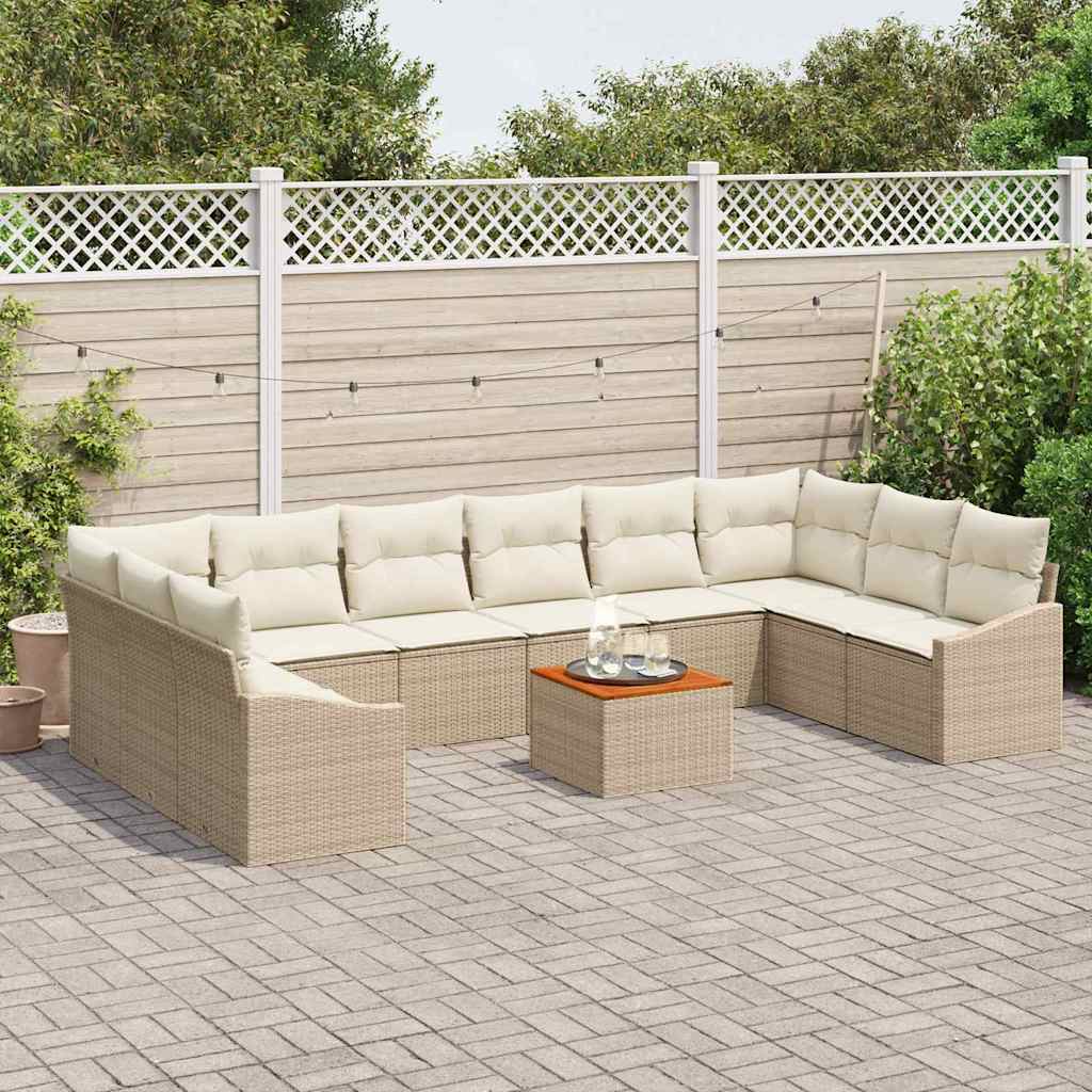Set de canapele pentru grădină cu pernă 11 pcs Bej poliratan GartenMobel Dekor