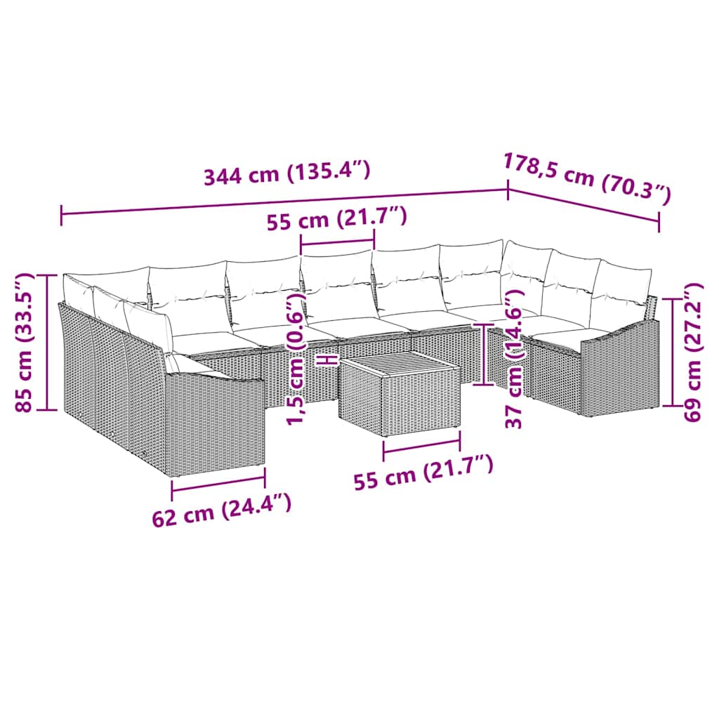 Set de canapele pentru grădină cu pernă 11 pcs Bej poliratan GartenMobel Dekor