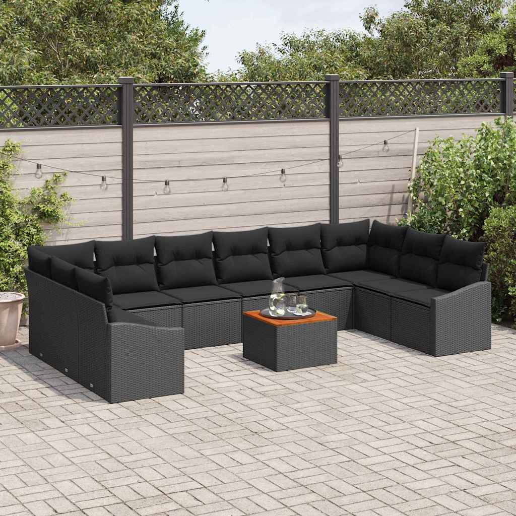Set de canapele pentru grădină cu pernă 11 pcs Negru poliratan GartenMobel Dekor