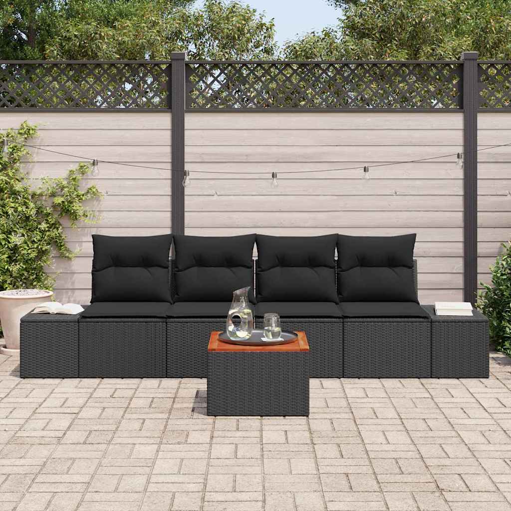 Set de canapele pentru grădină cu pernă 5 pcs Negru poliratan GartenMobel Dekor