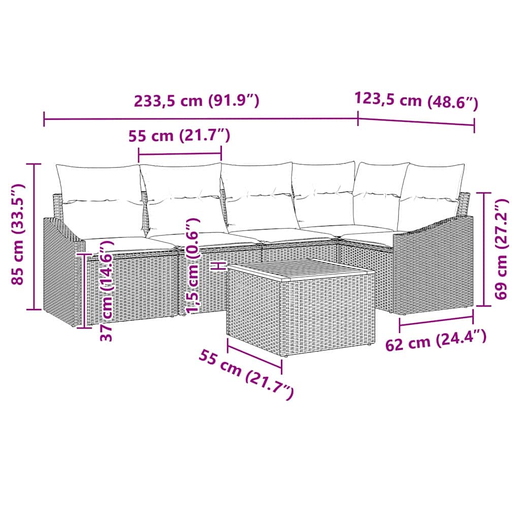 Set de canapele pentru grădină cu pernă 6 pcs Gri poliratan GartenMobel Dekor