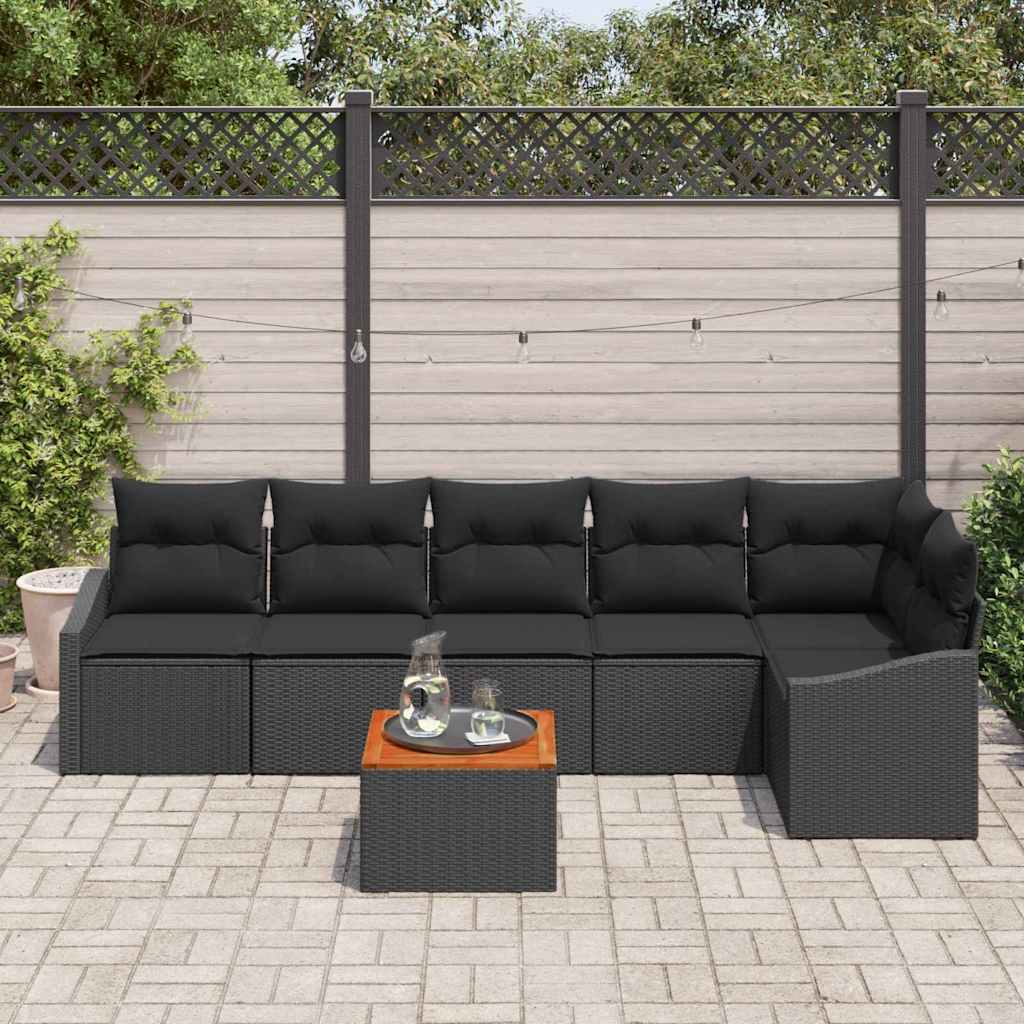Set de canapele pentru grădină cu pernă 7 pcs Negru poliratan GartenMobel Dekor