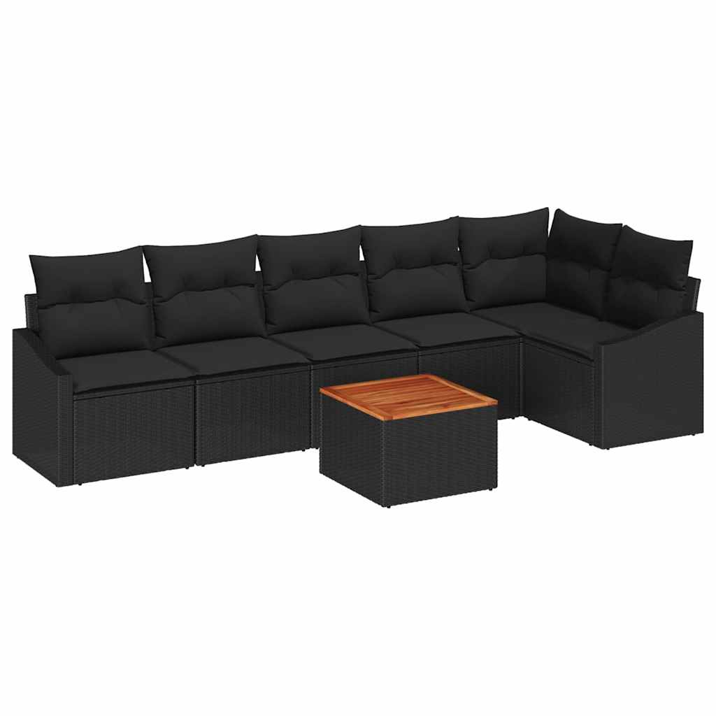 Set de canapele pentru grădină cu pernă 7 pcs Negru poliratan GartenMobel Dekor