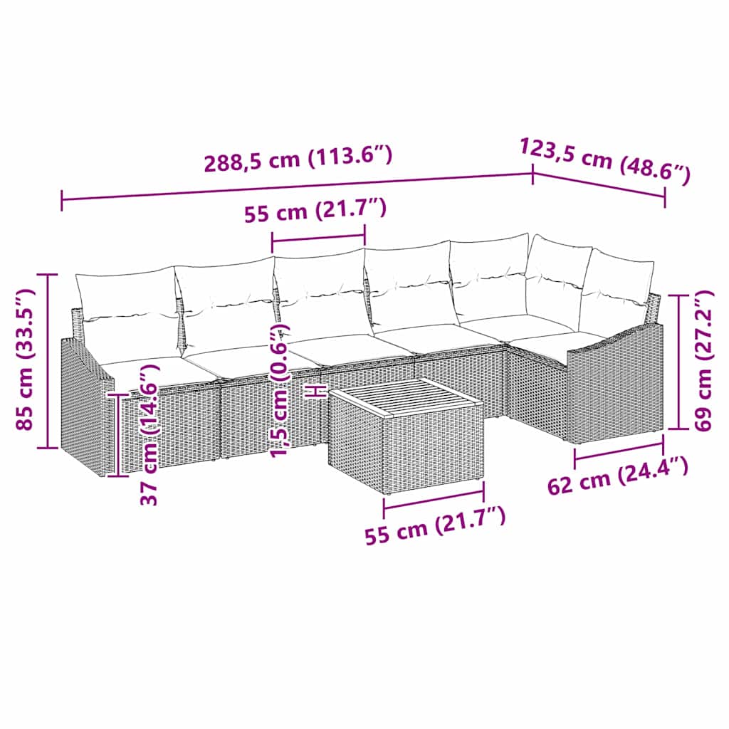 Set de canapele pentru grădină cu pernă 7 pcs Negru poliratan GartenMobel Dekor