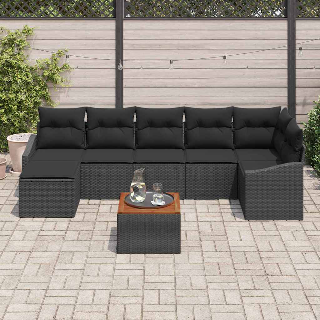 Set de canapele pentru grădină cu pernă 8 pcs Negru poliratan GartenMobel Dekor