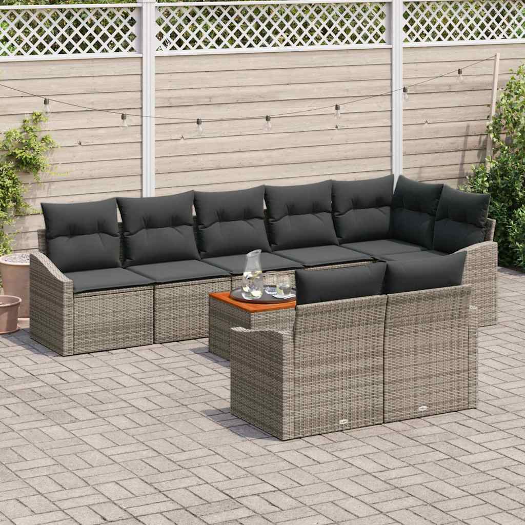 Set de canapele pentru grădină cu pernă 9 pcs Gri poliratan GartenMobel Dekor