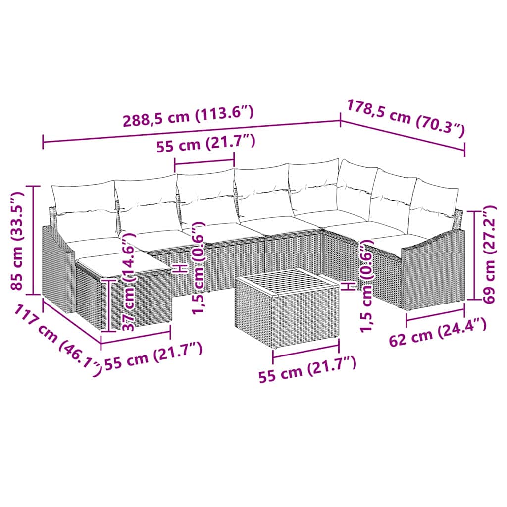 Set de canapele pentru grădină cu pernă 9 pcs Gri poliratan GartenMobel Dekor