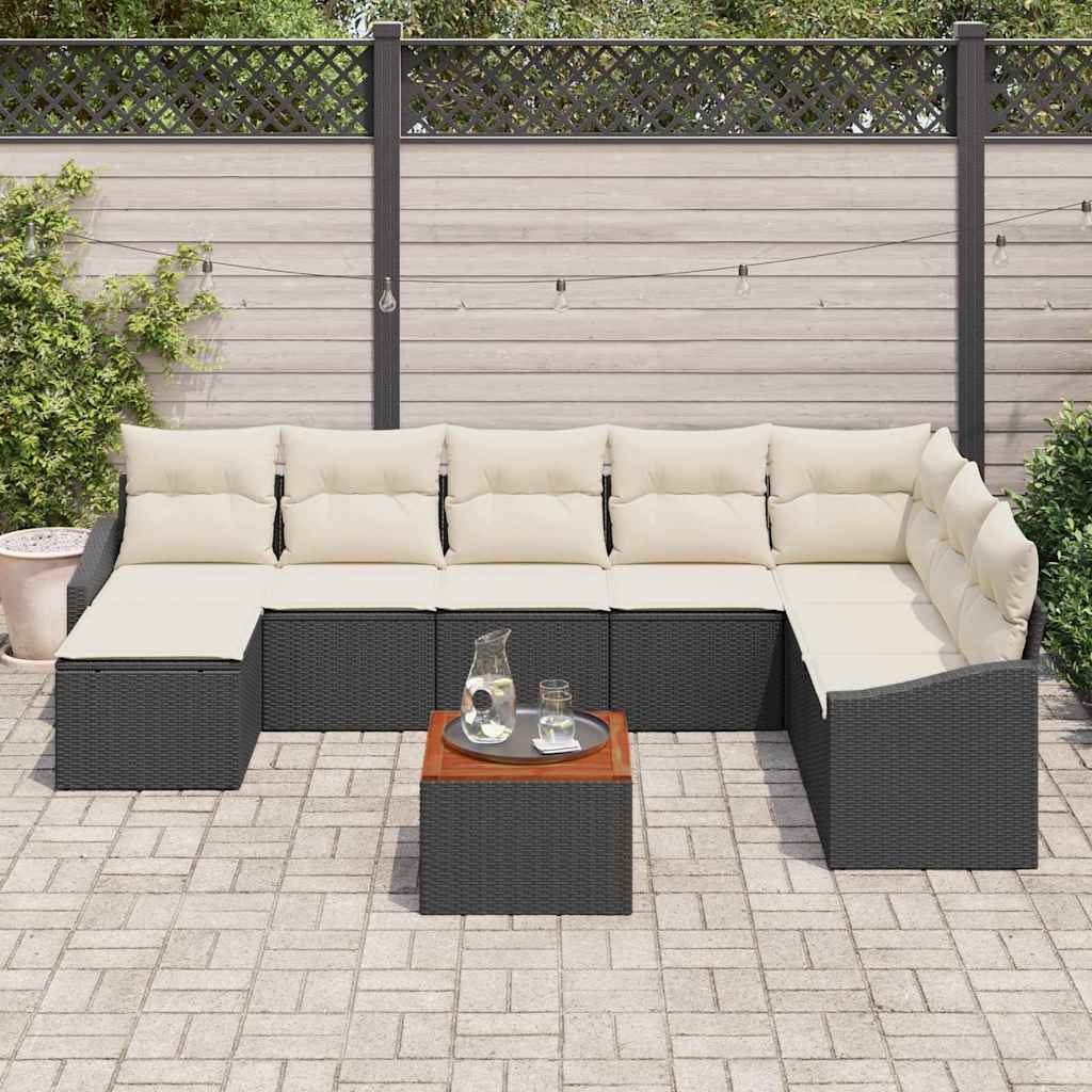 Set de canapele pentru grădină cu pernă 9 pcs Negru poliratan GartenMobel Dekor