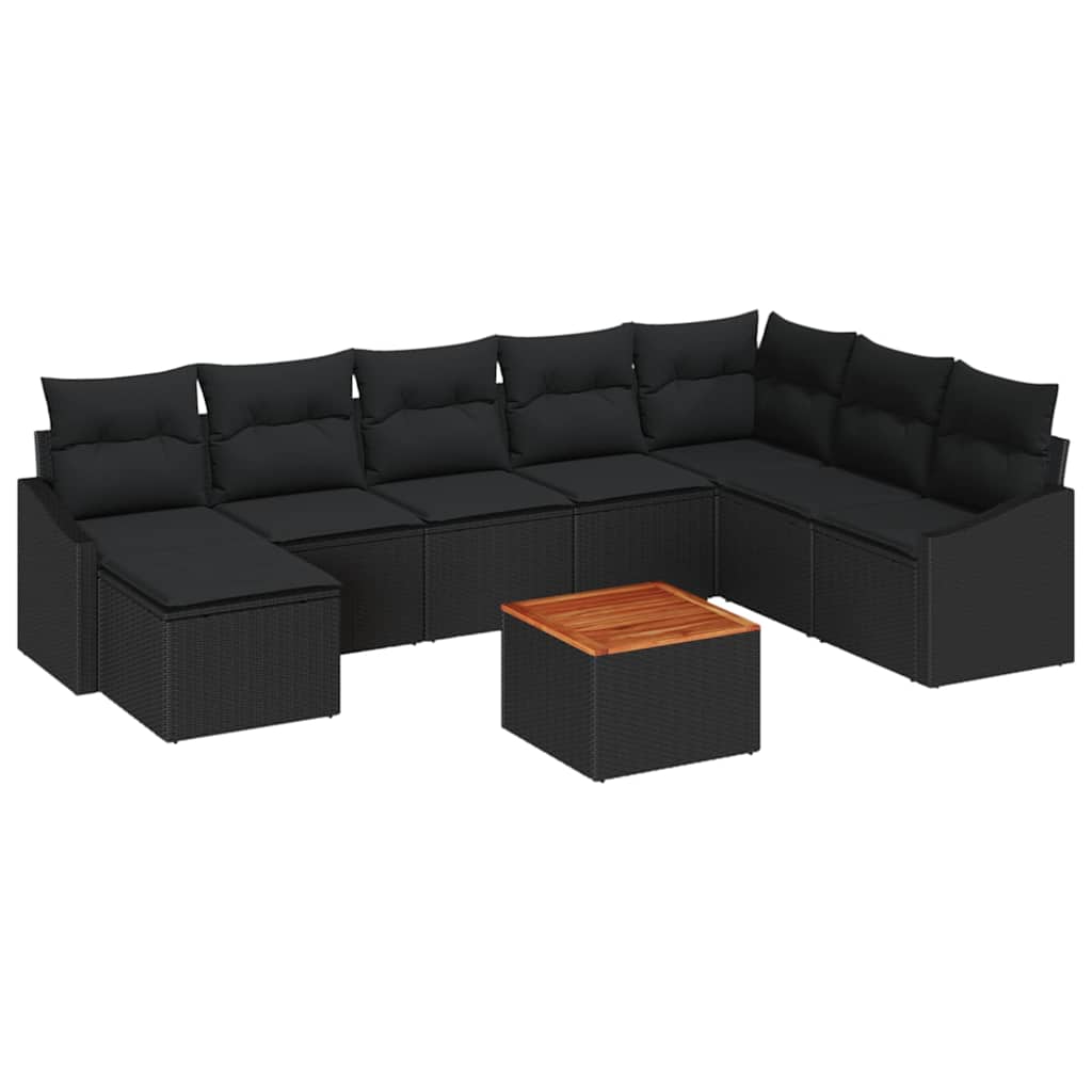 Set de canapele pentru grădină cu pernă 9 pcs Negru poliratan GartenMobel Dekor