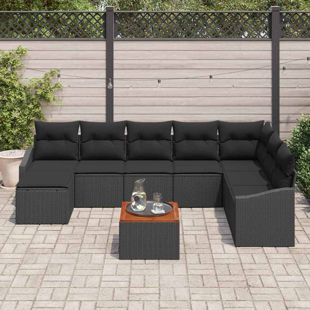 Set de canapele pentru grădină cu pernă 9 pcs Negru poliratan GartenMobel Dekor