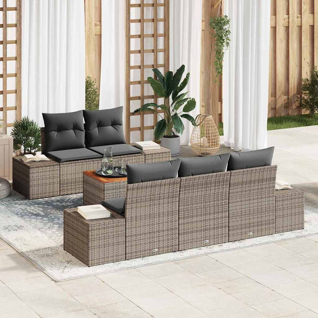 Set de canapele pentru grădină cu pernă 6 pcs Gri poliratan GartenMobel Dekor