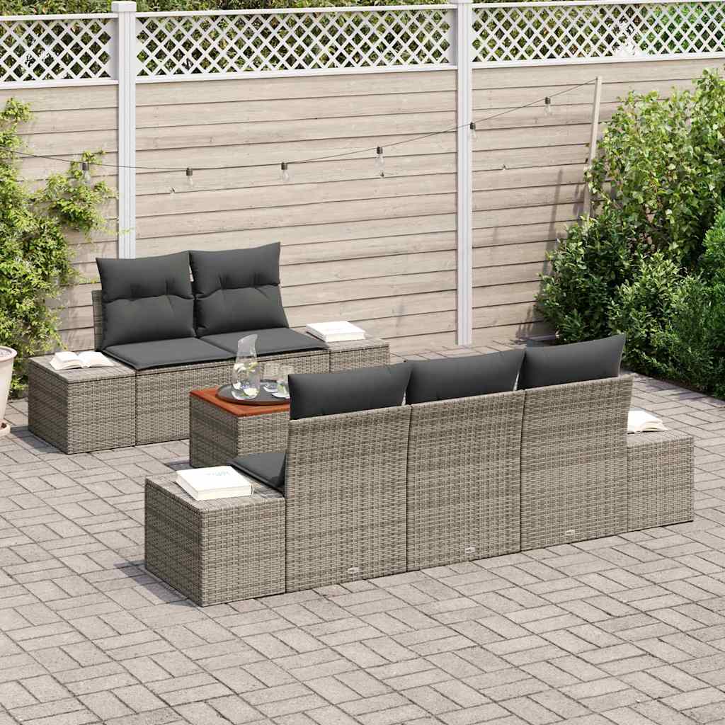 Set de canapele pentru grădină cu pernă 6 pcs Gri poliratan GartenMobel Dekor