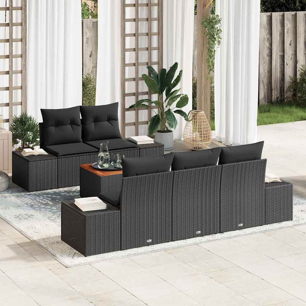 Set de canapele pentru grădină cu pernă 6 pcs Negru poliratan GartenMobel Dekor