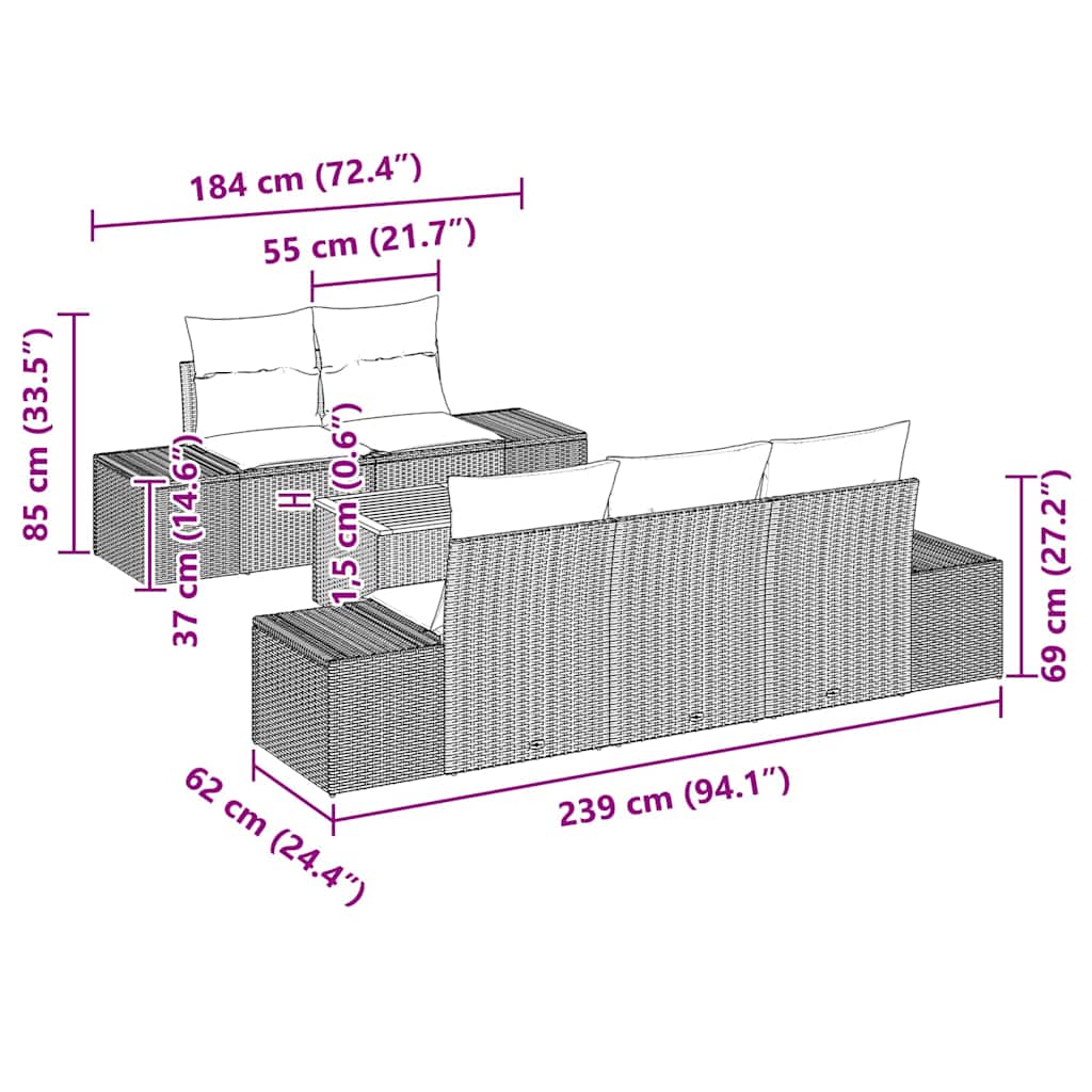 Set de canapele pentru grădină cu pernă 6 pcs Negru poliratan GartenMobel Dekor