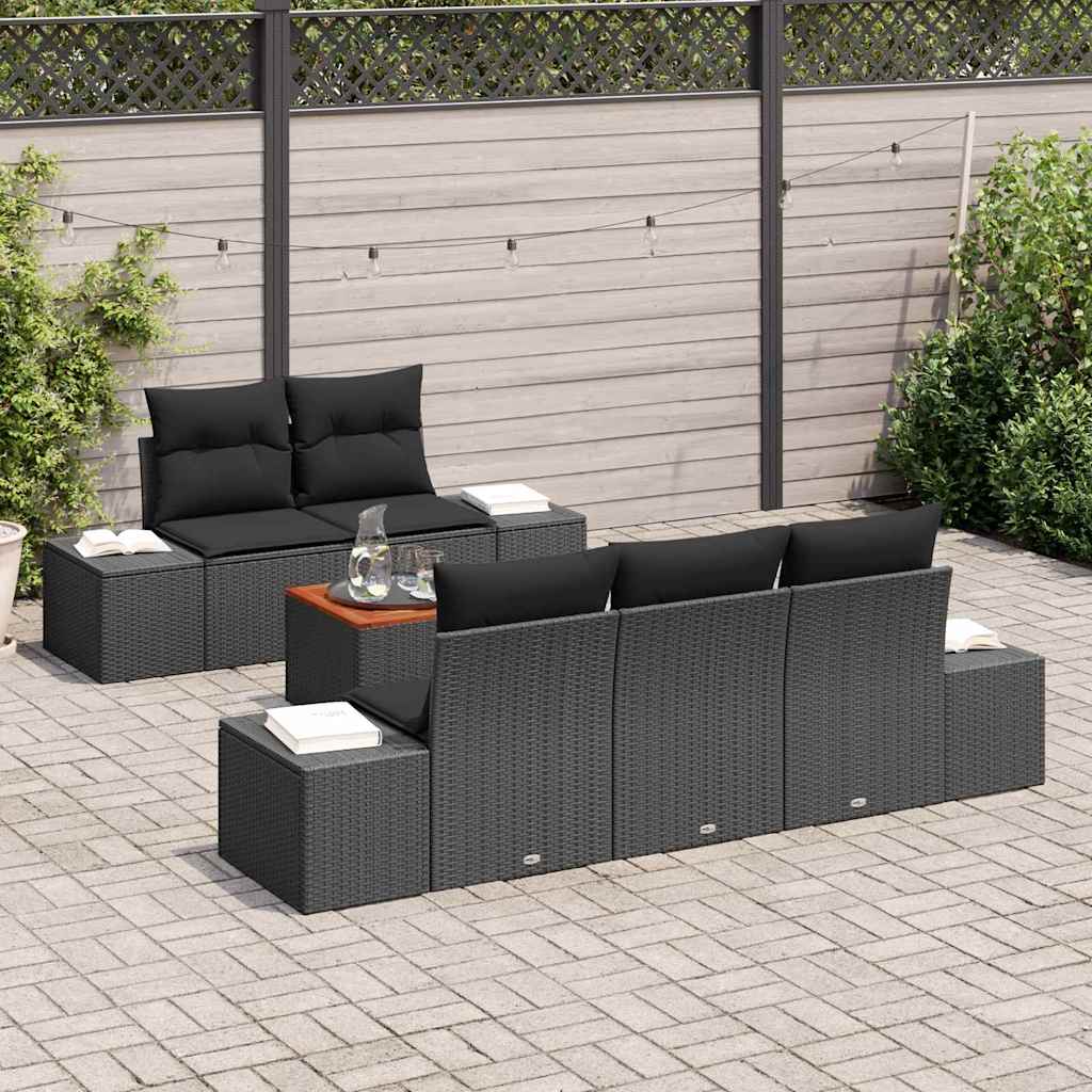 Set de canapele pentru grădină cu pernă 6 pcs Negru poliratan GartenMobel Dekor