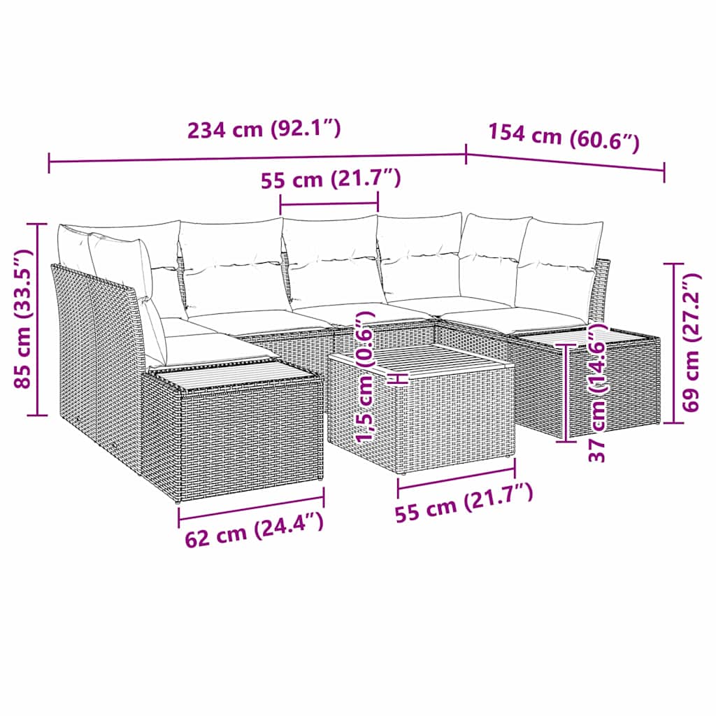 Set de canapele pentru grădină cu pernă 6 pcs Gri Rattan poli GartenMobel Dekor