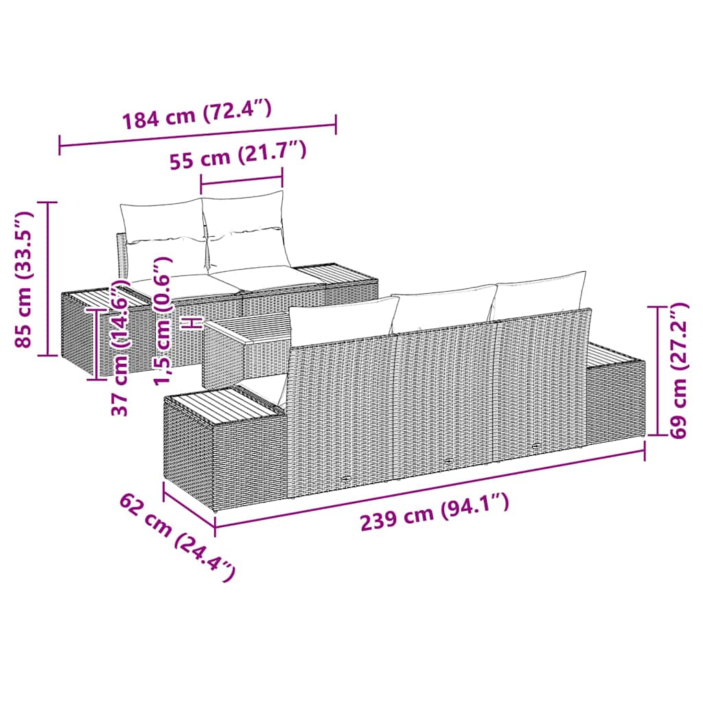 Set de canapele pentru grădină cu pernă 6 pcs Gri Rattan poli GartenMobel Dekor