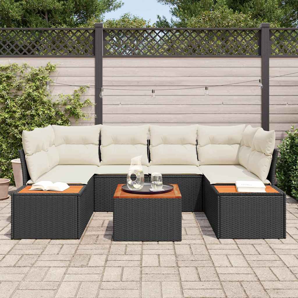 Set de canapele pentru grădină cu pernă 6 pcs Negru Rattan poli GartenMobel Dekor