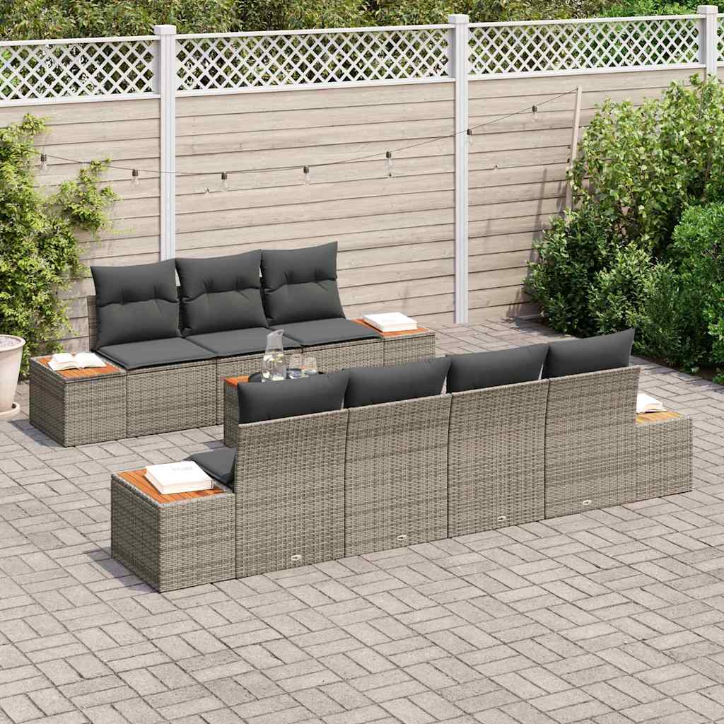 Set de canapele pentru grădină cu pernă 8 pcs Gri Rattan poli GartenMobel Dekor
