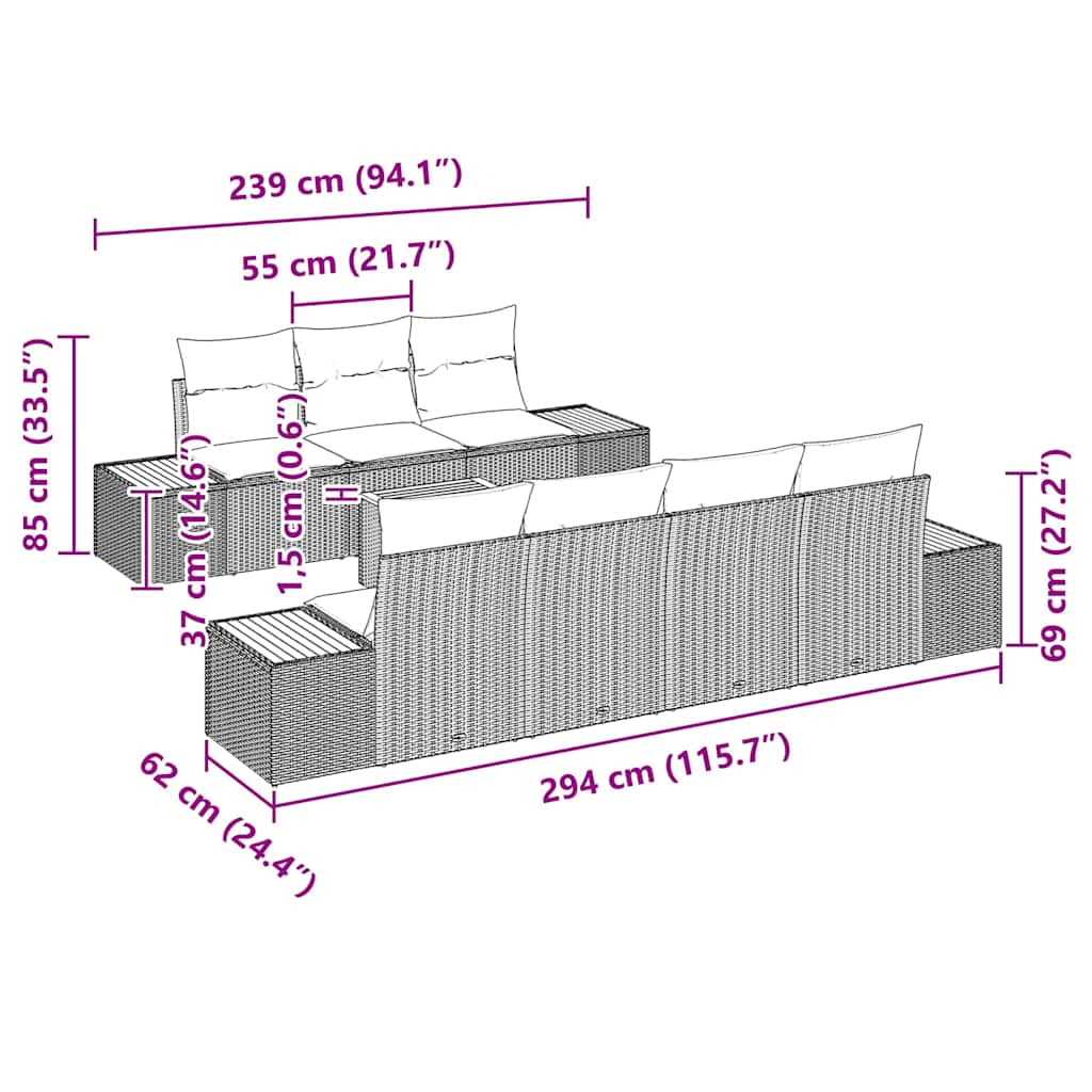 Set de canapele pentru grădină cu pernă 8 pcs Gri Rattan poli GartenMobel Dekor