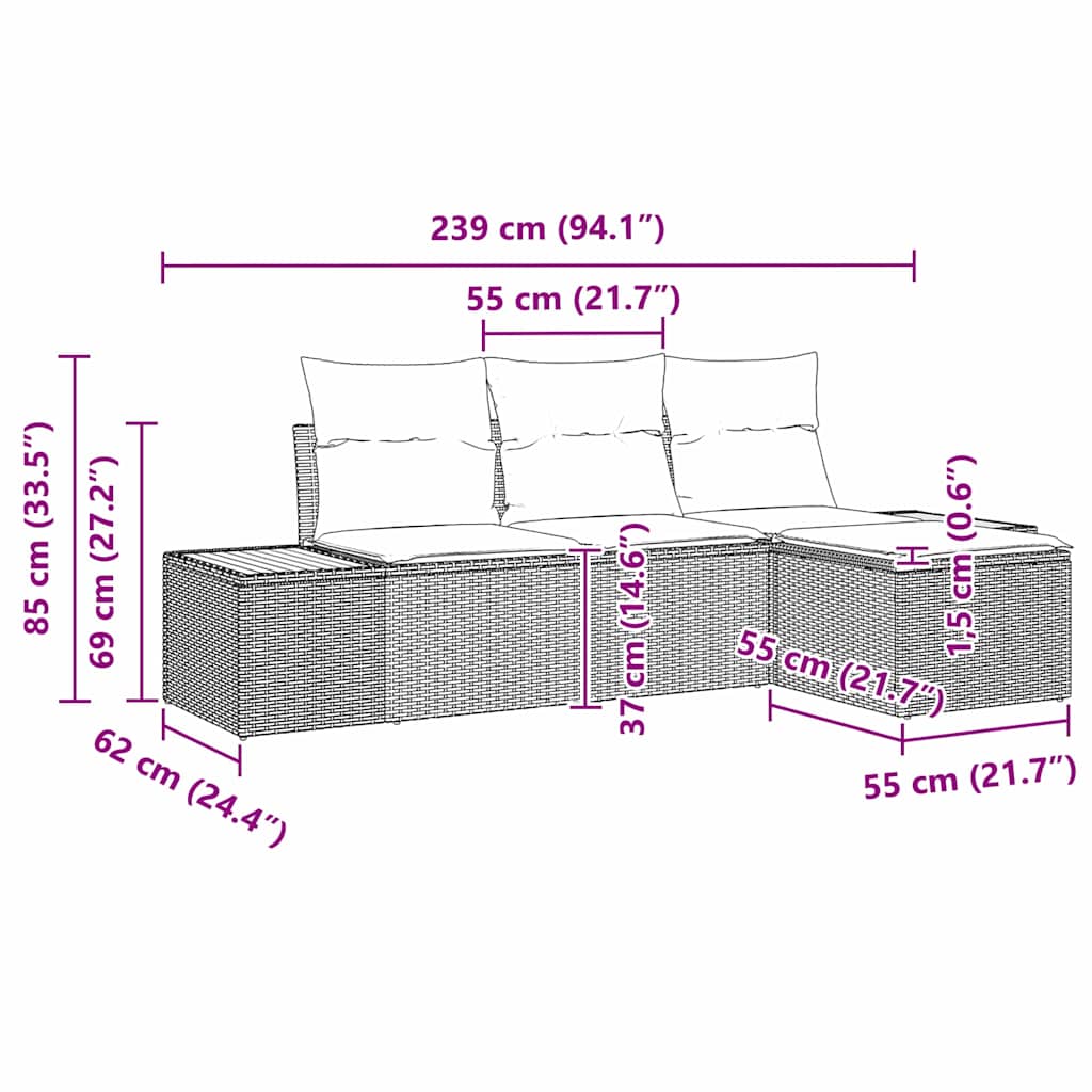 Set de canapele pentru grădină cu pernă 4 pcs Bej poliratan GartenMobel Dekor