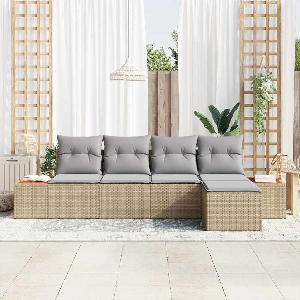 Set de canapele pentru grădină cu pernă 5 pcs Bej Rattan poli GartenMobel Dekor