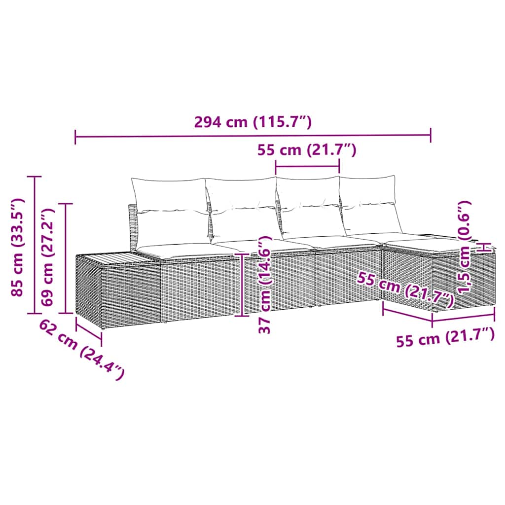 Set de canapele pentru grădină cu pernă 5 pcs Bej Rattan poli GartenMobel Dekor