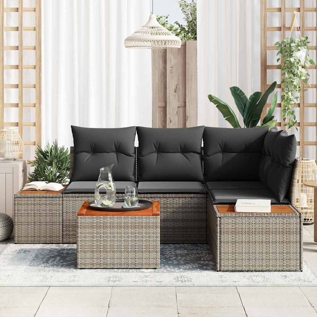 Set de canapele pentru grădină cu pernă 5 pcs Gri Rattan poli GartenMobel Dekor