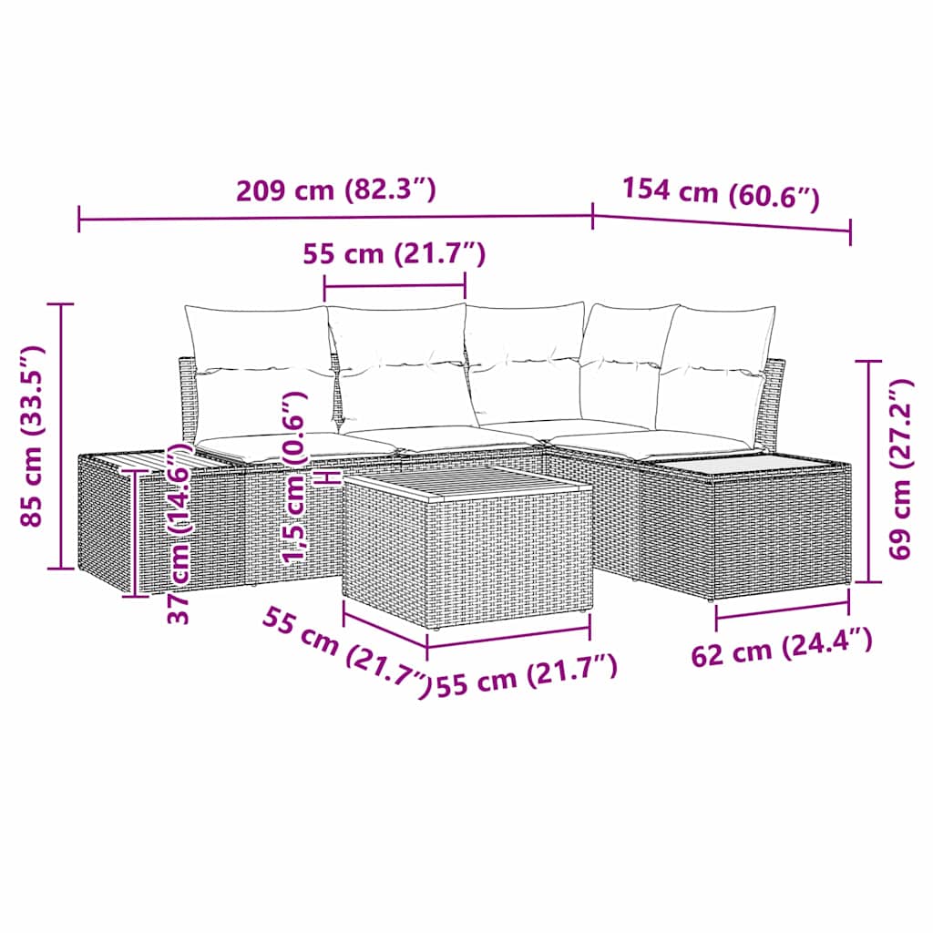 Set de canapele pentru grădină cu pernă 5 pcs Negru Rattan poli GartenMobel Dekor