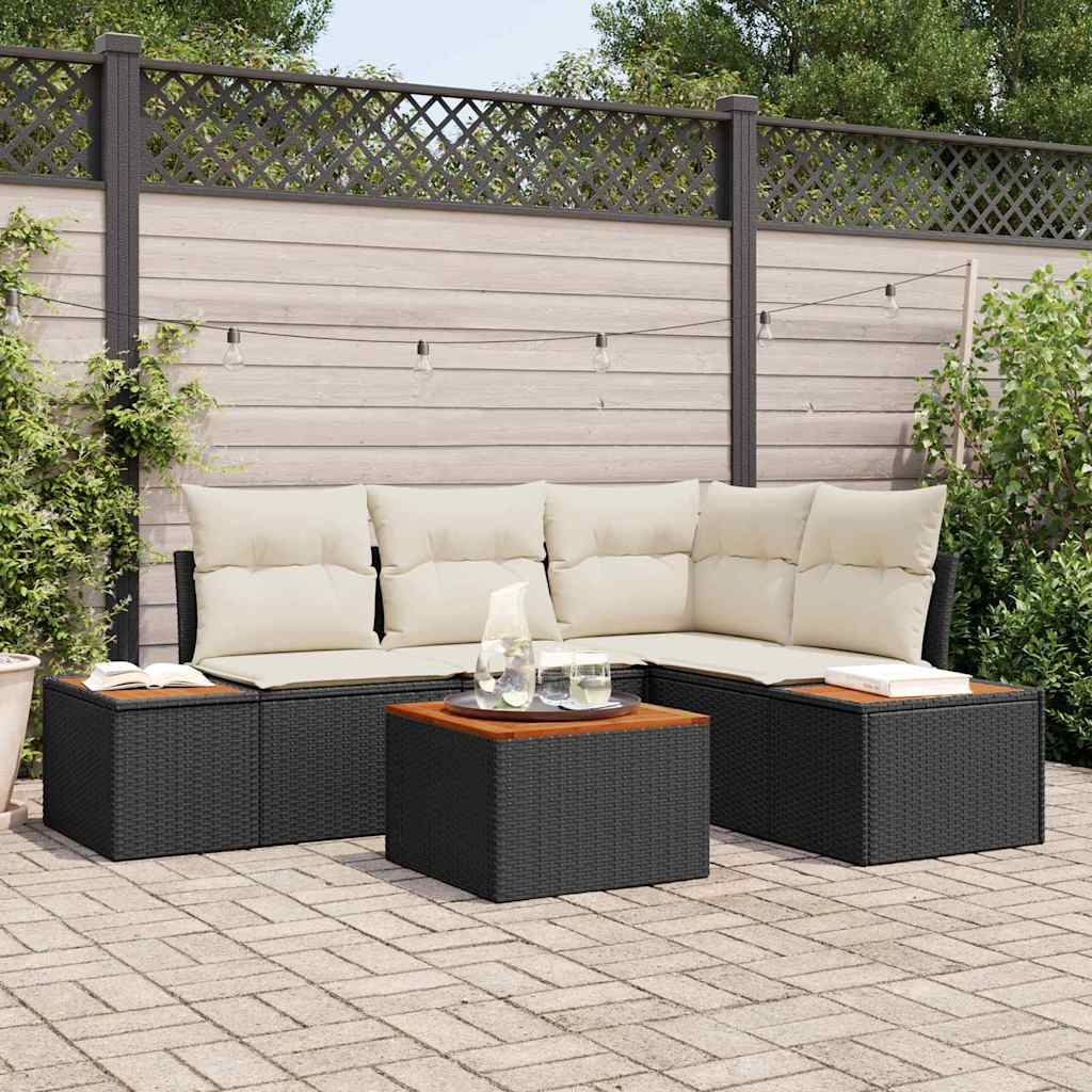 Set de canapele pentru grădină cu pernă 5 pcs Negru Rattan poli GartenMobel Dekor