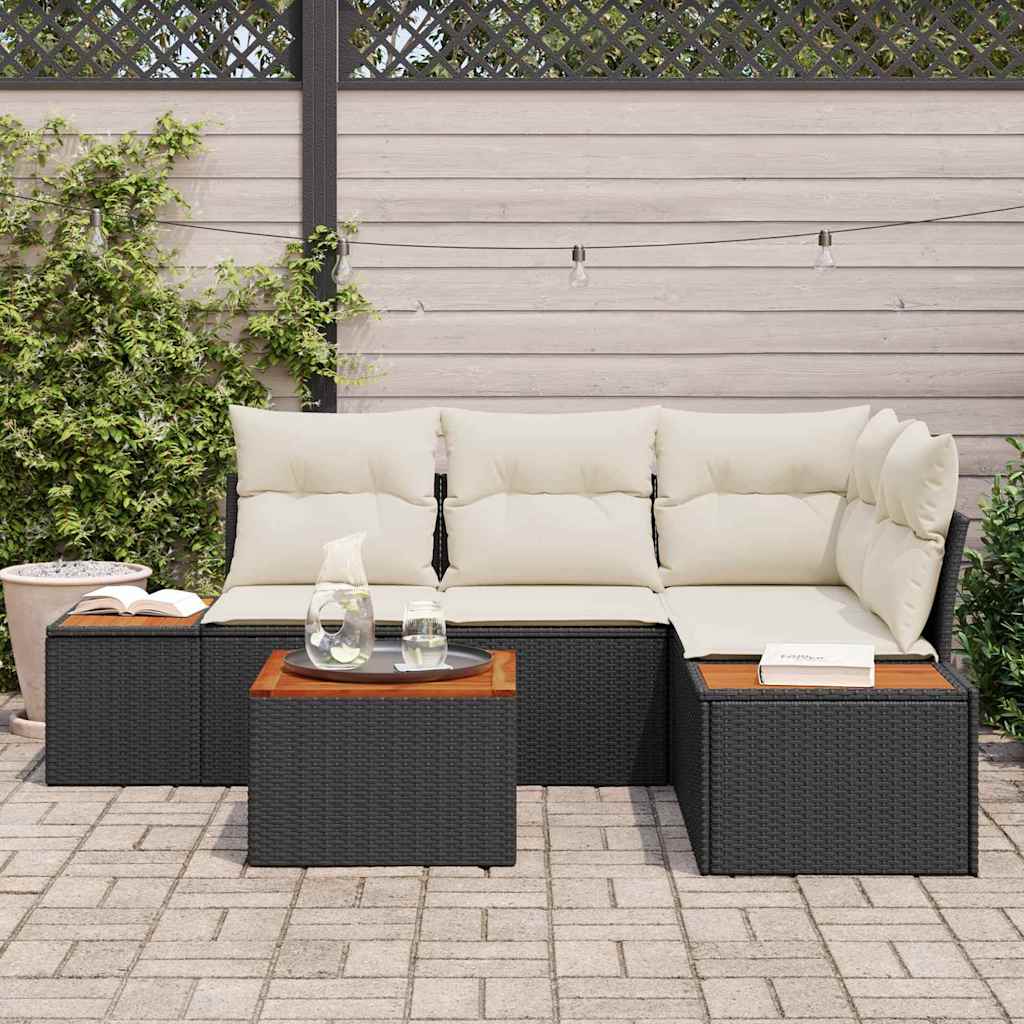 Set de canapele pentru grădină cu pernă 5 pcs Negru Rattan poli GartenMobel Dekor