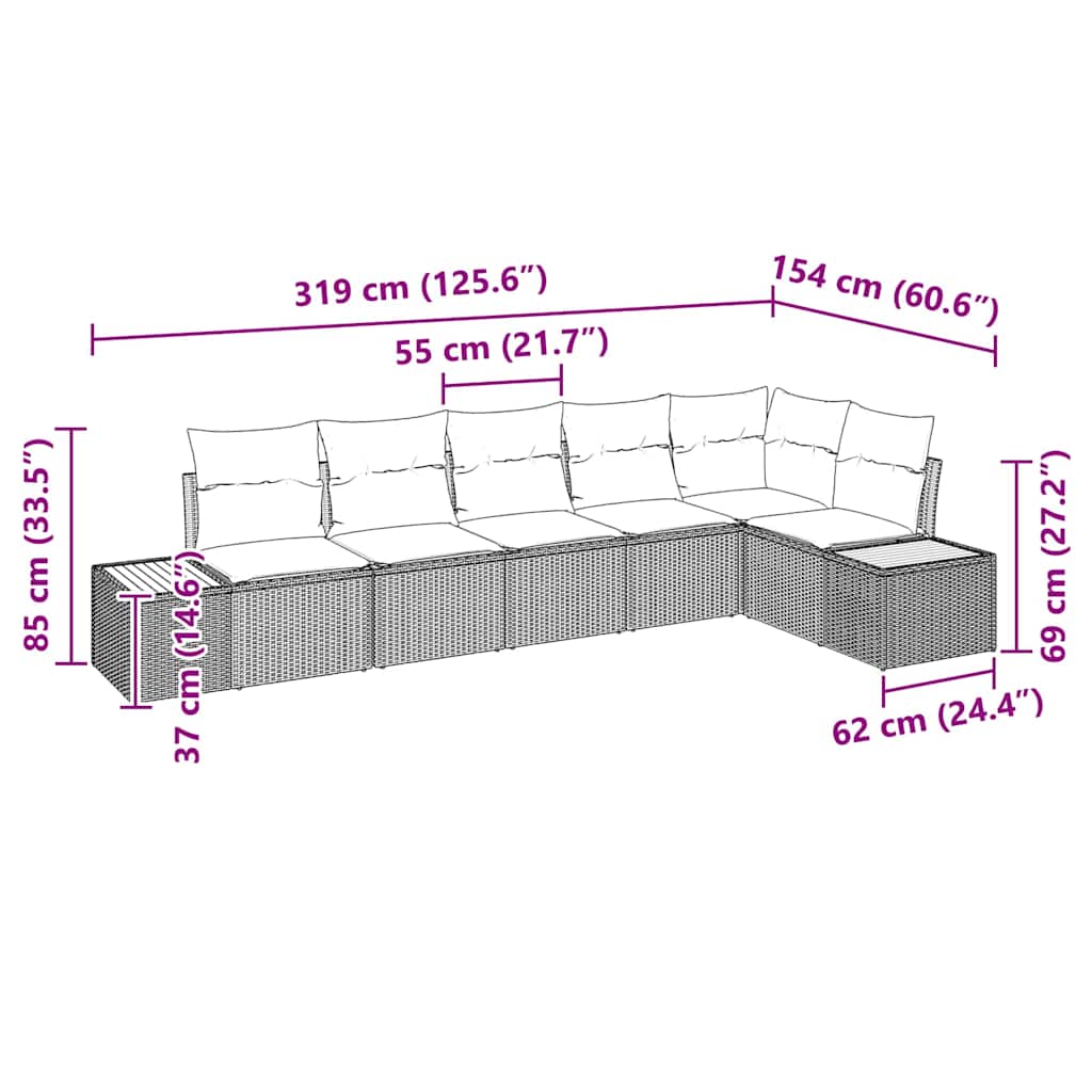 Set de canapele pentru grădină cu pernă 6 pcs Gri Rattan poli GartenMobel Dekor