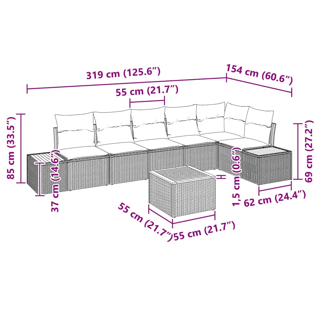 Set de canapele pentru grădină cu pernă 7 pcs Gri Rattan poli GartenMobel Dekor