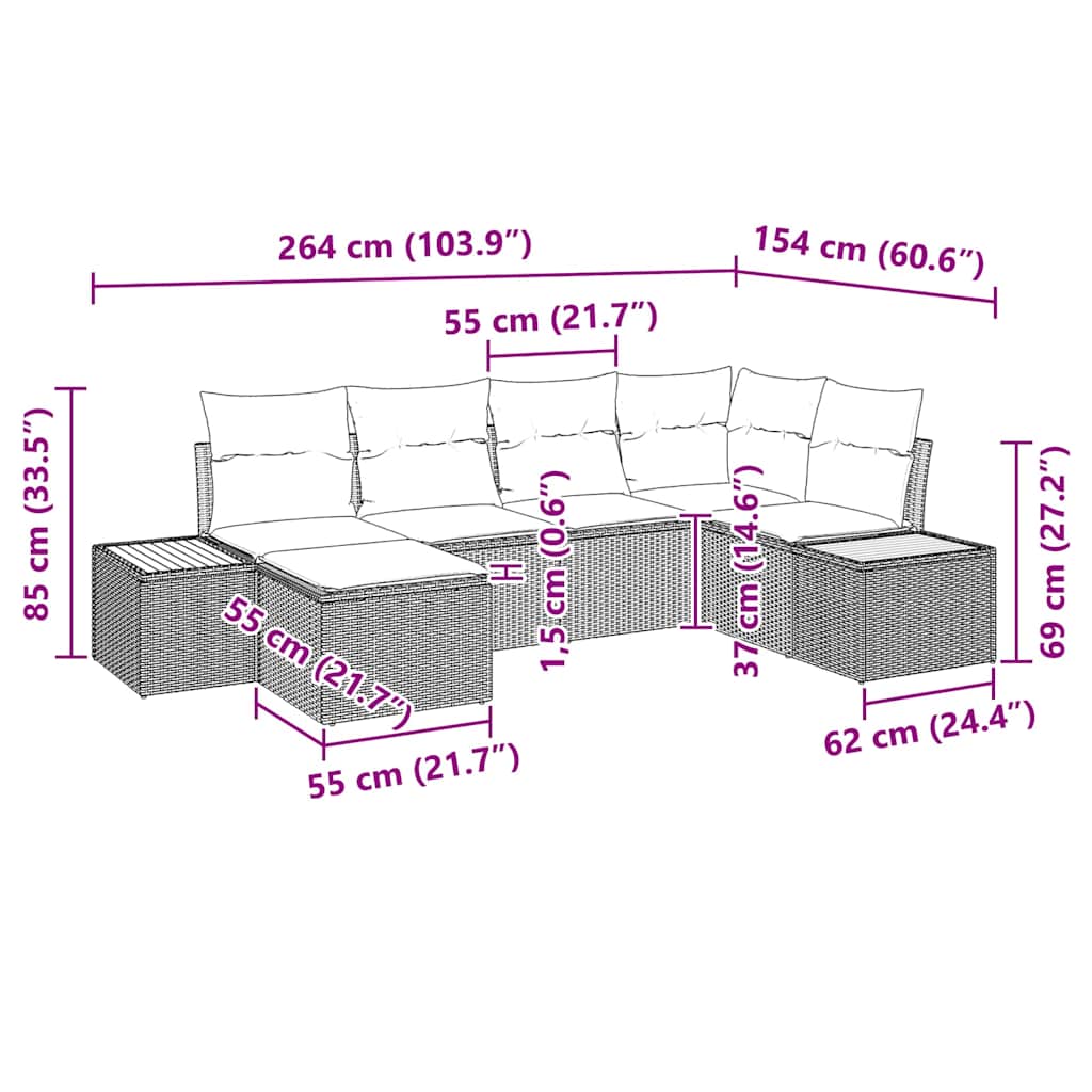 Set de canapele pentru grădină cu pernă 6 pcs Gri poliratan GartenMobel Dekor