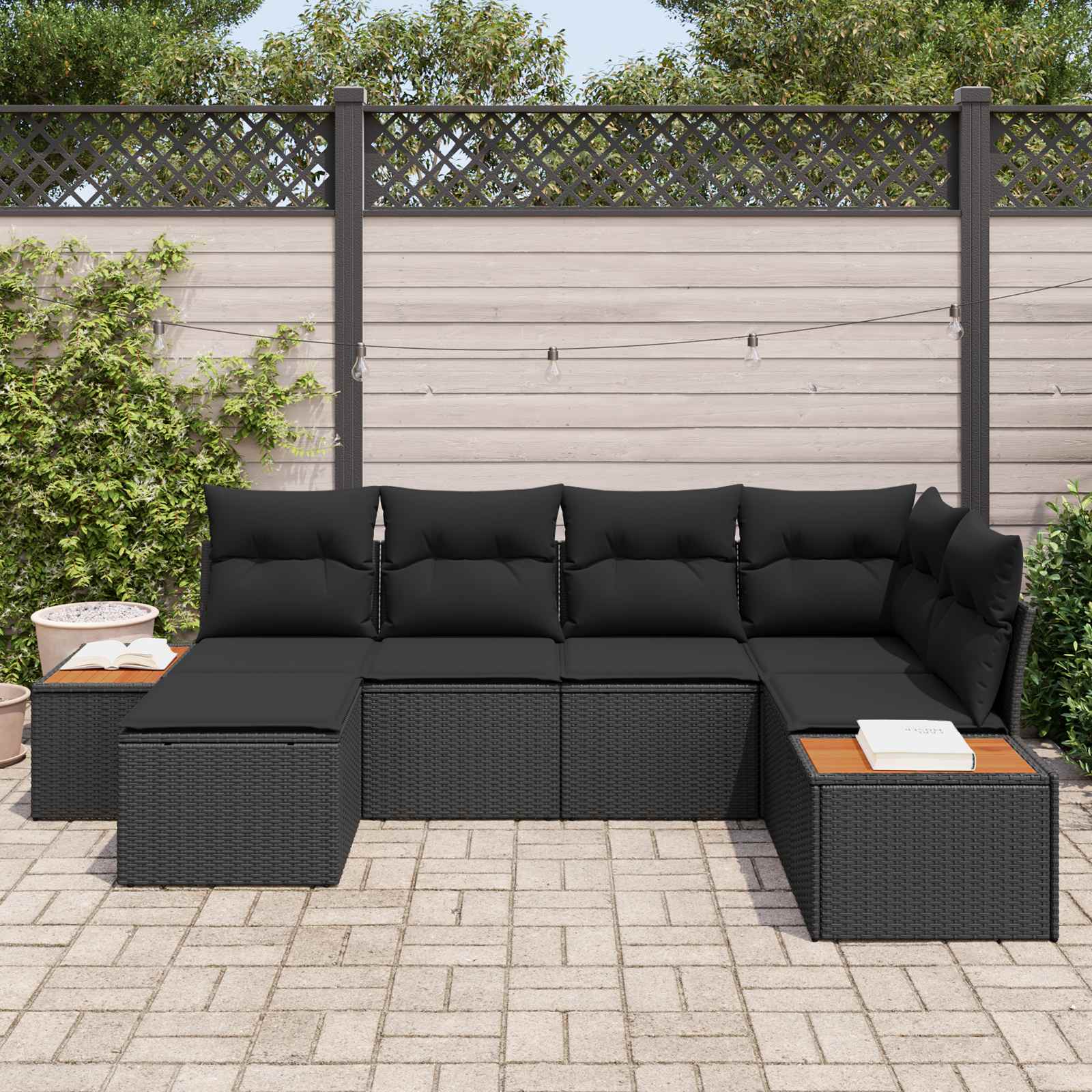 Set de canapele pentru grădină cu pernă 6 pcs Negru poliratan GartenMobel Dekor