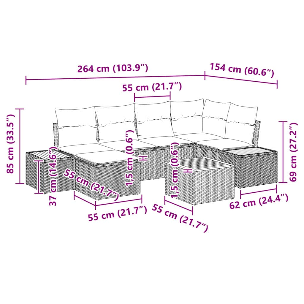 Set de canapele pentru grădină cu pernă 7 pcs Gri poliratan GartenMobel Dekor