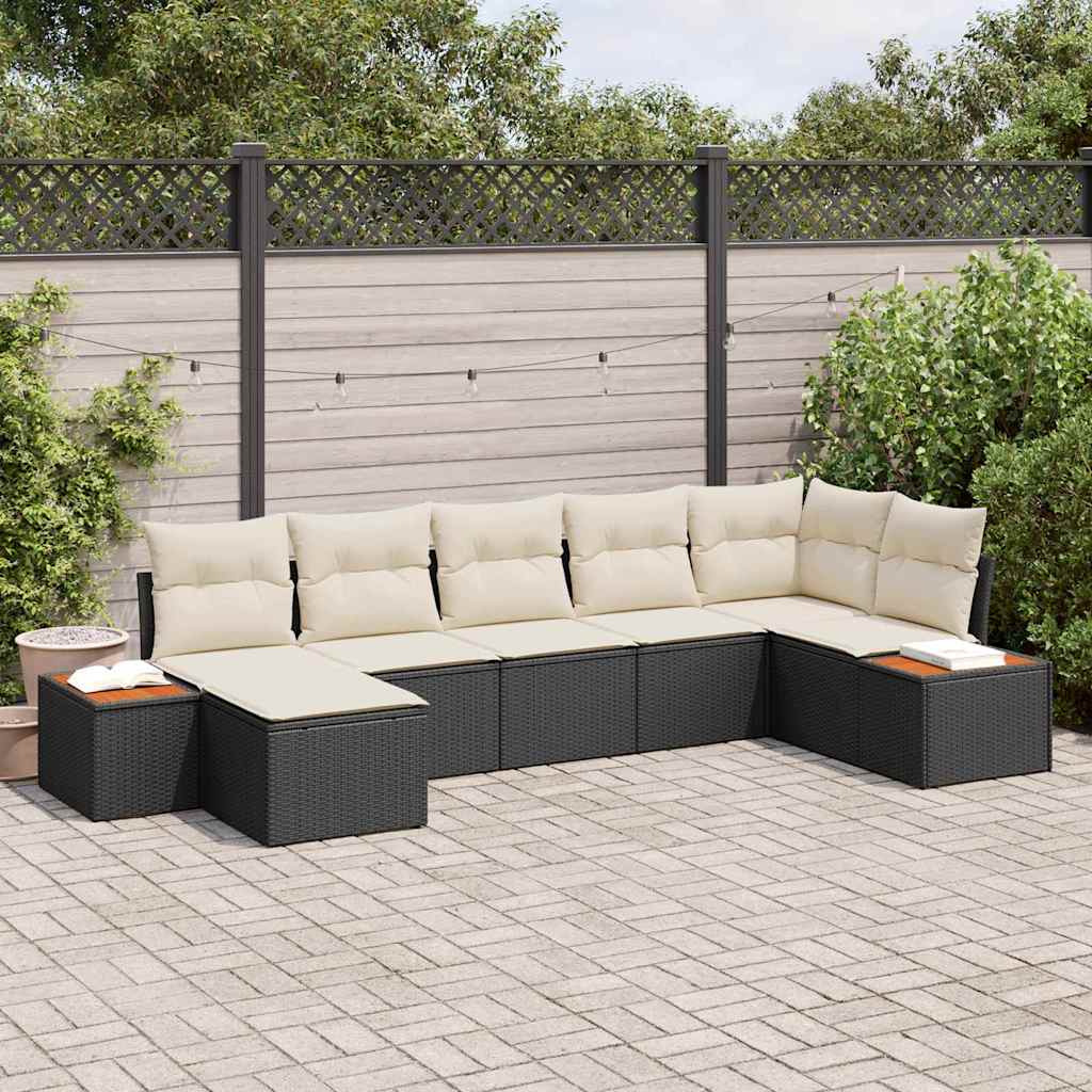 Set de canapele pentru grădină cu pernă 7 pcs Negru poliratan GartenMobel Dekor