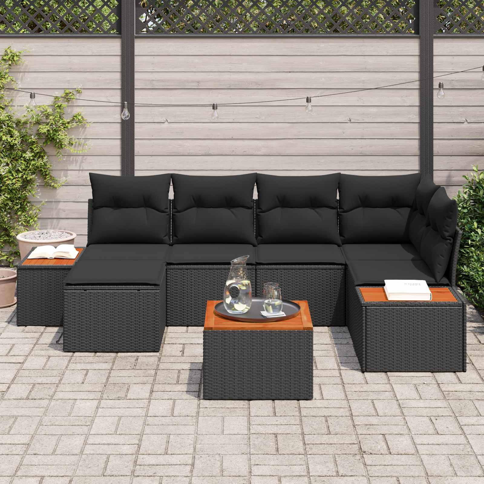 Set de canapele pentru grădină cu pernă 7 pcs Negru poliratan GartenMobel Dekor