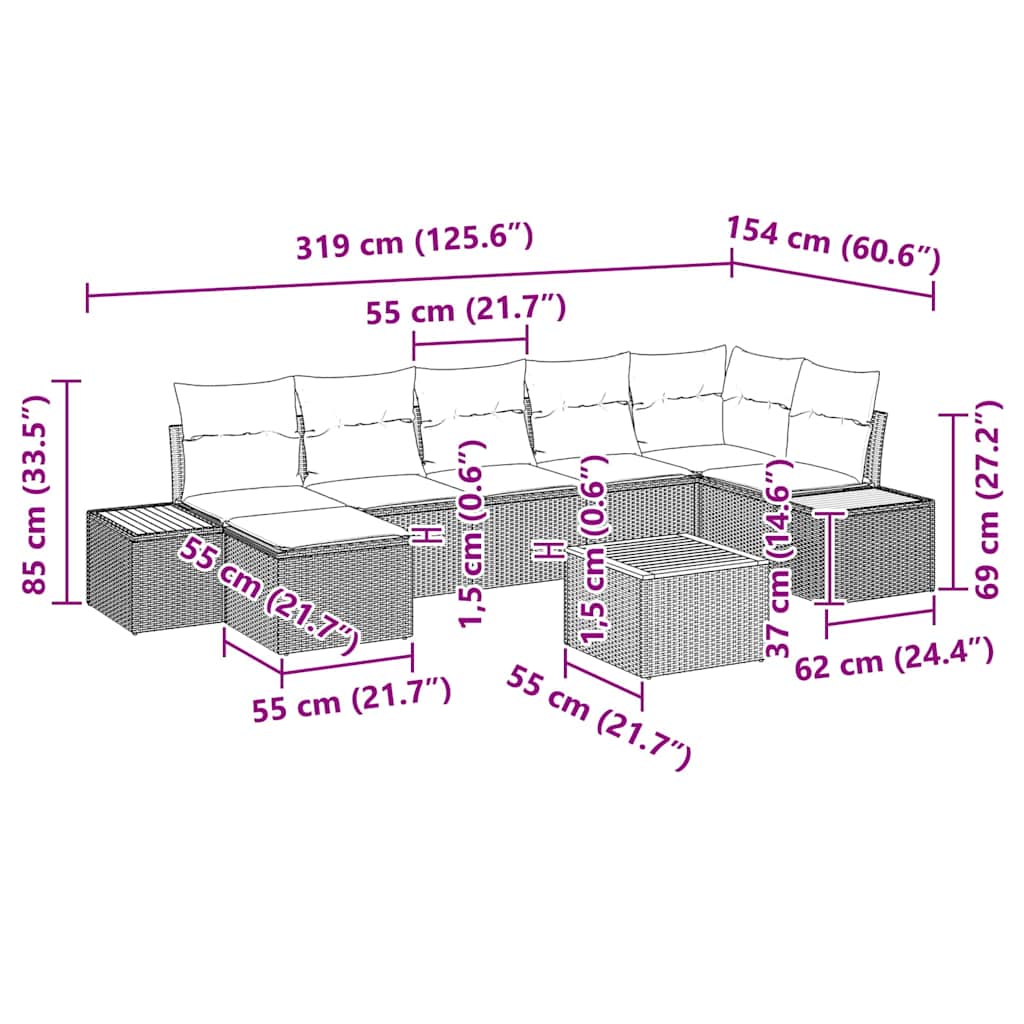 Set de canapele pentru grădină cu pernă 8 pcs Bej poliratan GartenMobel Dekor