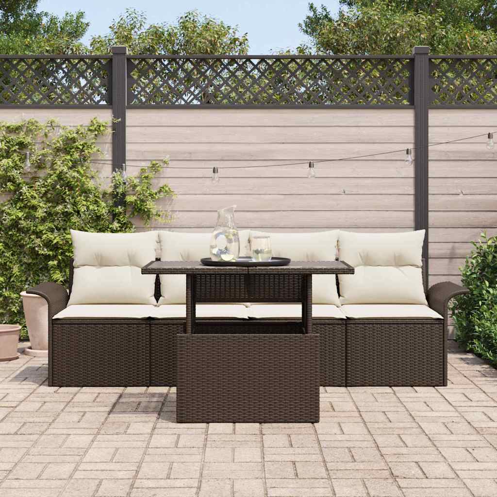 Set de canapele pentru grădină cu pernă 5 pcs Maro poliratan GartenMobel Dekor