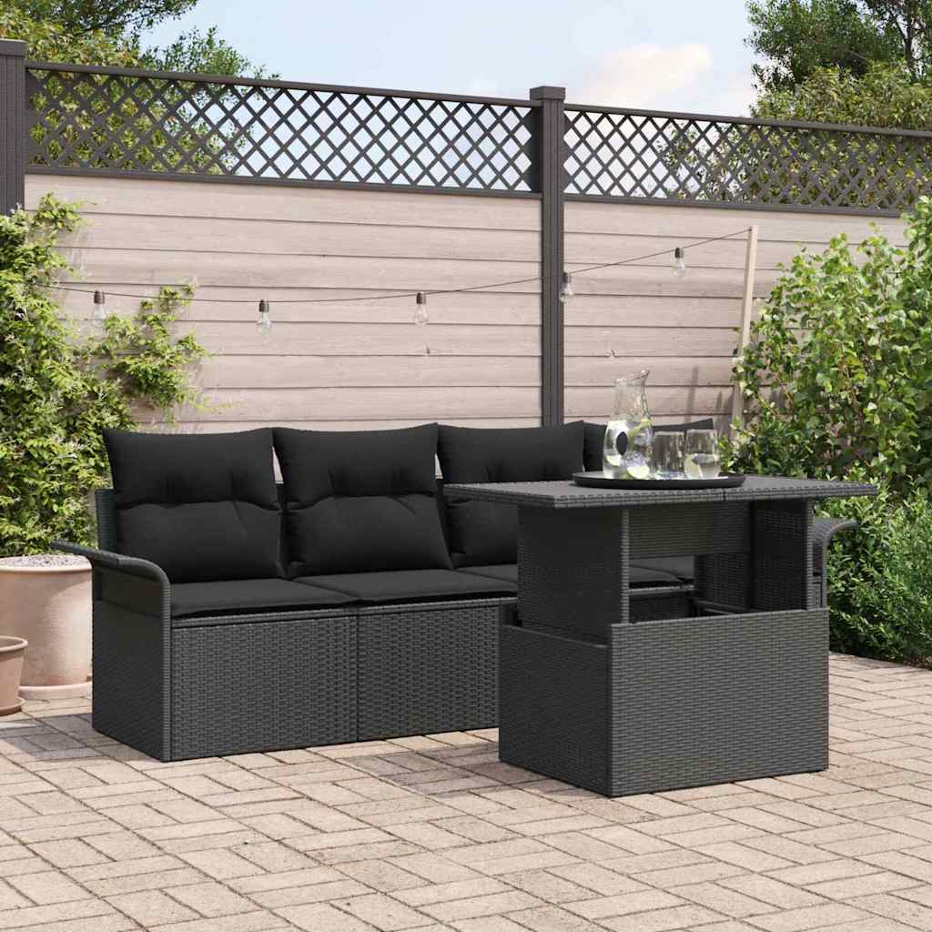 Set de canapele pentru grădină cu pernă 5 pcs Negru poliratan GartenMobel Dekor